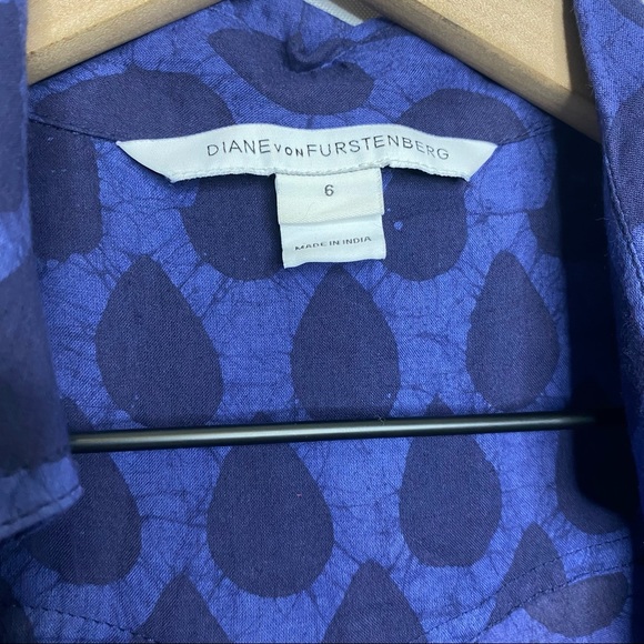 Diane Von Furstenberg Navy Blue Full Wrap Printed Midi Casual Dress 6 Small - Picture 3 of 12